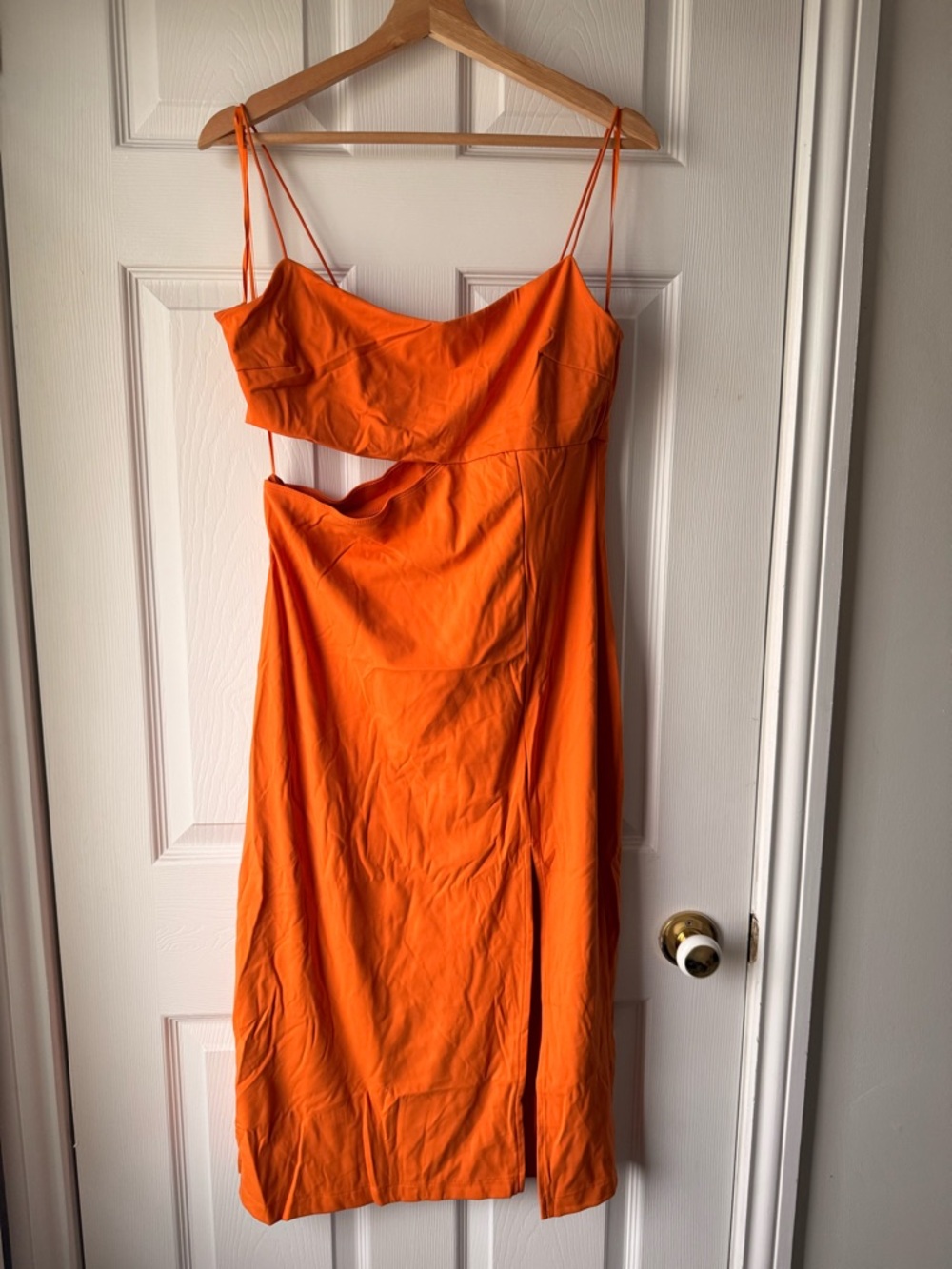 Dynamite Orange Asymmetrical Cutout Midi Dress